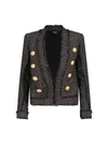 Balmain Double-breasted Tweed Jacket In Grey