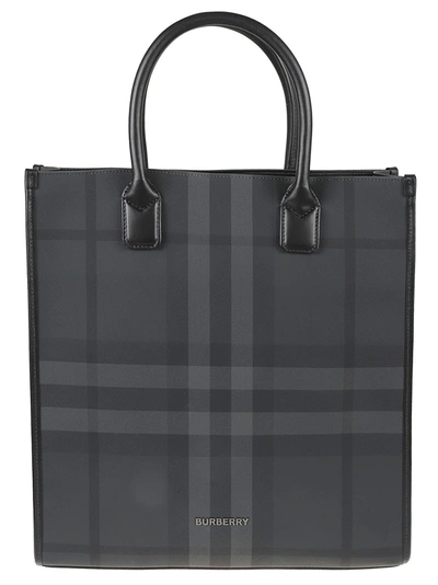 Burberry Round Top Handle Checked Tote In Grey