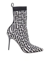 BALMAIN BALMAIN BLACK AND IVORY KNITTED MONOGRAM ANKLE BOOTS
