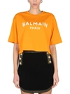 Balmain Logo-print Cropped T-shirt In Kbj Orange Vif Blanc