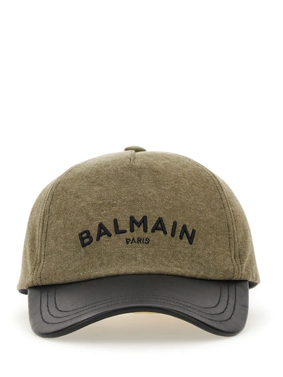 Balmain Baseball Hat With Logo In Marrone