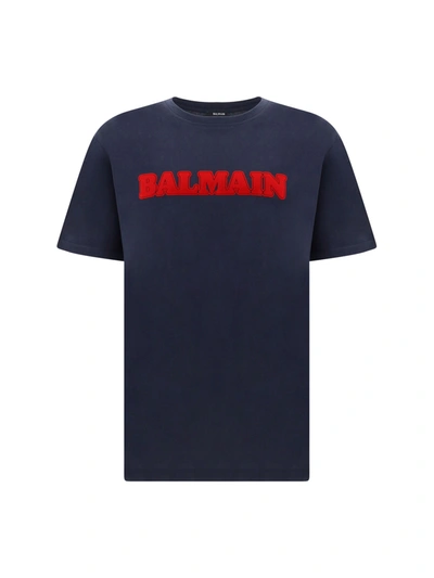 Balmain Retro Flock T-shirt-straight Fit In Marine/rouge
