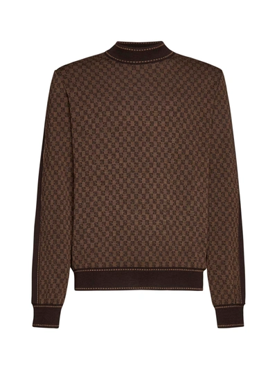 Balmain Mini Monogram Wool Sweater In Marron Fonce
