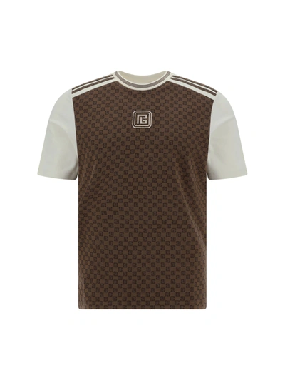 Balmain T-shirt In Marron/creme