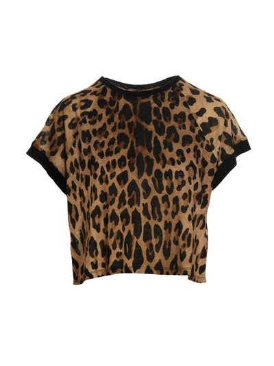 Balmain Leopard-print Cropped T-shirt In Multicolor