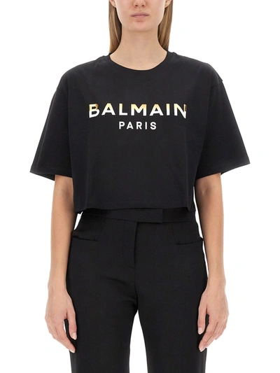 Balmain Logo Print T-shirt In Black