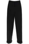 Balmain Cuffed Wool Crepe Trousers In Noir (black)