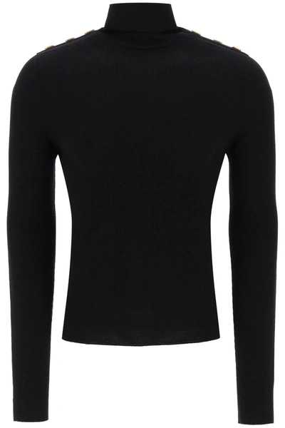 Balmain Turtleneck Sweater With Monogram Buttons In Noir (black)