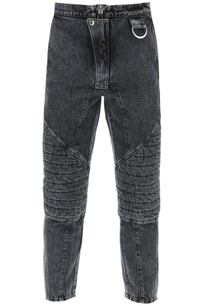 Balmain Jeans With Quilted And Padded Inserts In Noir Delave (grey)