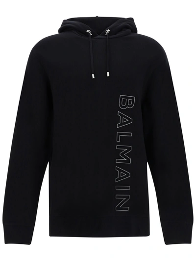 Balmain Black Cotton Sweatshirt In Noir/gris