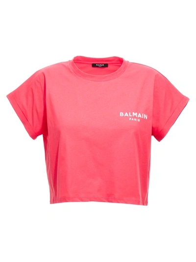 Balmain Bead Cotton T-shirt In Pink
