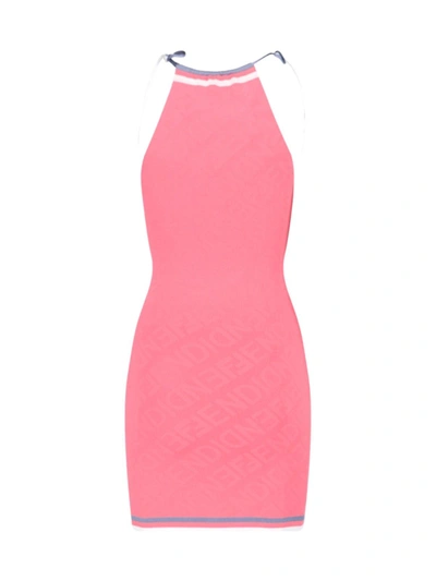 Fendi Logo Motif Midi Dress In Pink