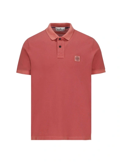 Stone Island Logo-patch Short-sleeved Polo Shirt In Rosa