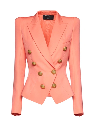 Balmain Crop Double-breasted Blazer In Saumon