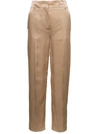 BURBERRY BURBERRY JANE BEIGE HIGH-WAISTED RELAXED PANTS IN SILK WOMAN