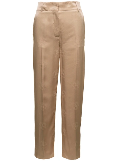 Burberry 'jane' Beige High-waisted Relaxed Pants In Silk Woman In Soft Fawn