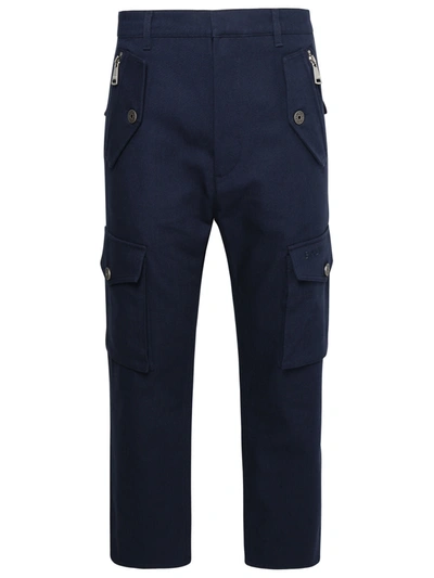 Balmain Blue Cotton Trousers In Uc Marine