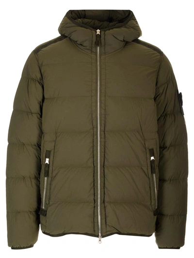 Stone Island Logo Patch High-neck Padded Jacket In Verde