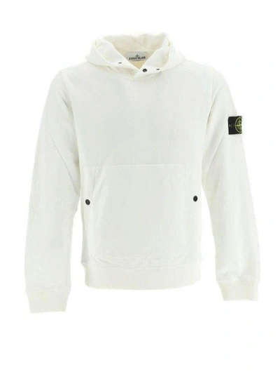 Stone Island Compass Patch Cotton Hoodie In White