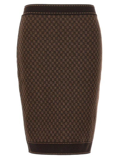 Balmain Mini Monogram Jacquard Skirt In Wfp Marron Marron Fonce