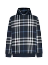 BURBERRY BURBERRY BLUE HOODIE WITH ALL-OVER VINTAGE CHECK IN COTTON MAN