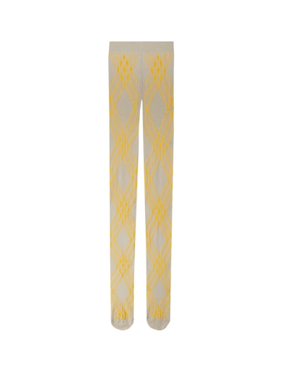 Burberry Check Wool Blend Tights In Yellow