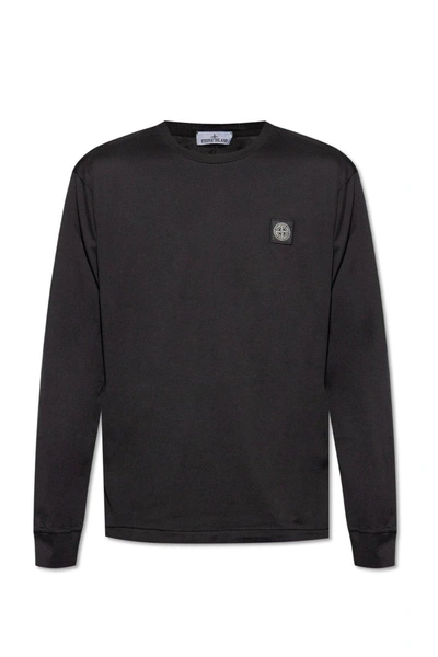 Stone Island Logo Patch Long Sleeved T-shirt In Black