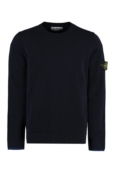 Stone Island Virgin Wool Crew-neck Pullover In Blue