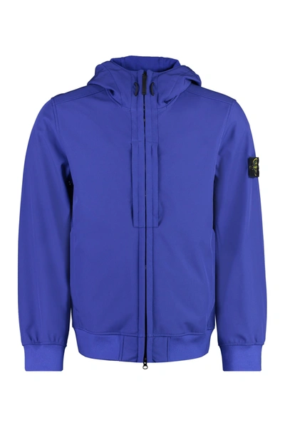 Stone Island Technical Fabric Hooded Jacket In Blue
