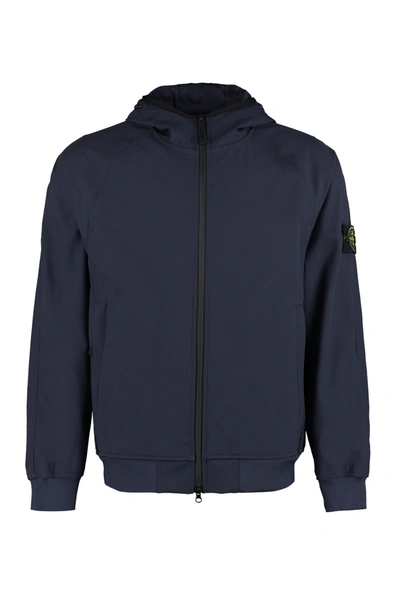 Stone Island Technical Fabric Hooded Jacket In Blue