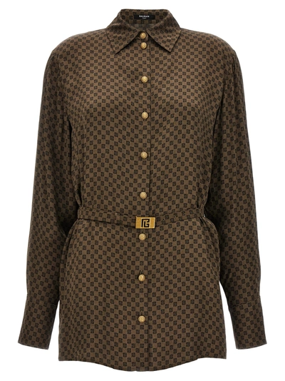 Balmain Monogram Mini Shirt In Brown