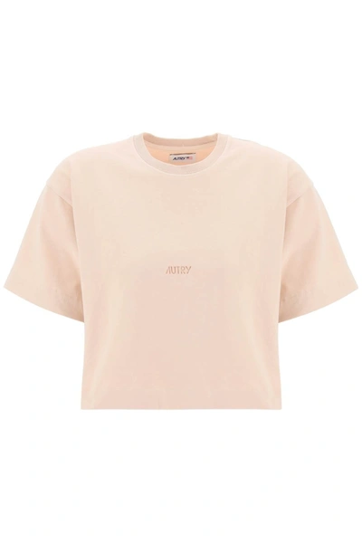 Autry Boxy T-shirt With Debossed Logo In Pink
