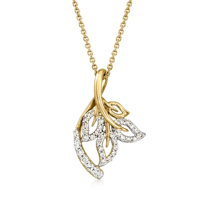 Ross-simons Diamond Ivy Leaf Pendant Necklace In 14kt Yellow Gold In Silver