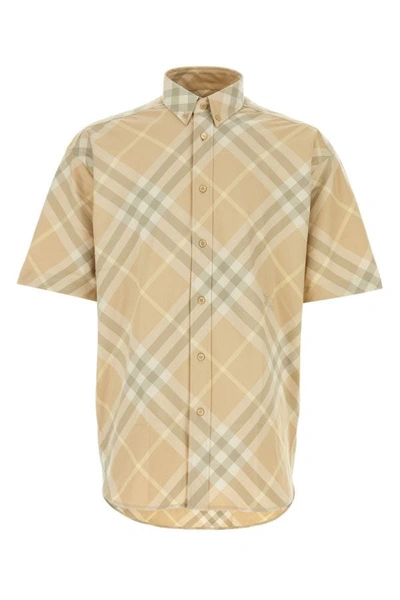 Burberry Man Printed Cotton Shirt In Multicolor