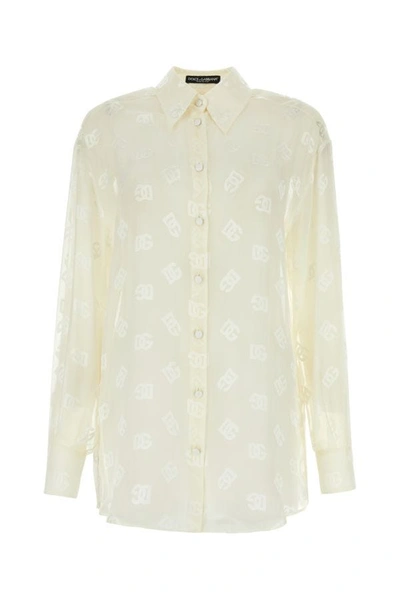 Dolce & Gabbana Ivory Viscose Blend See-through Shirt In White