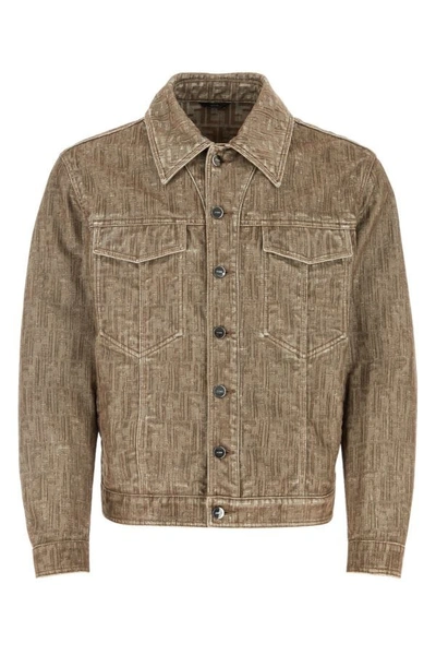 Fendi Man Embroidered Denim Jacket In Brown
