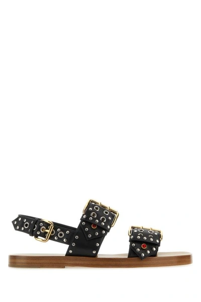 Gucci Man Embellished Leather Sandals In Black