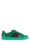 GUCCI GUCCI MAN GREEN GG CRYSTAL FABRIC ACE SNEAKERS