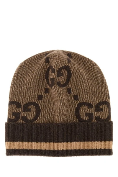 Gucci Woman Embroidered Cashmere Beanie Hat In Brown