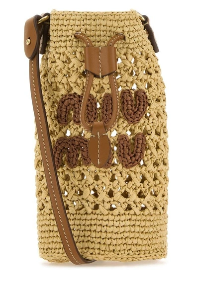 Miu Miu Woman Beige Crochet Crossbody Bag In Brown
