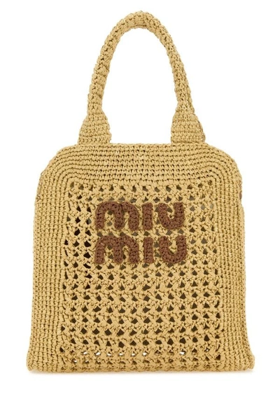 Miu Miu Woman Beige Crochet Handbag In Brown