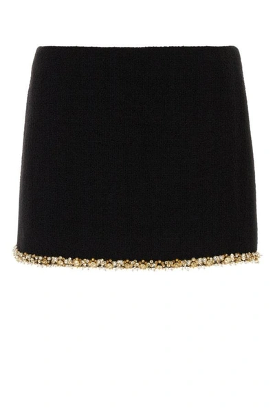 Miu Miu Embellished Straight Hem Tweed Mini Skirt In Black