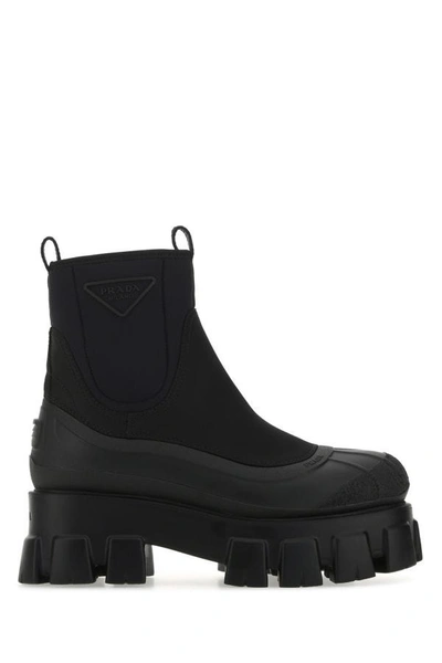 Prada Woman Black Fabric And Re-nylon Monolith Ankle Boots
