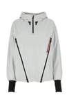 Prada Hooded Polyester Jacket With Elasticated Cuffs In Gray