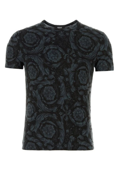 Versace Man Printed Cotton Stretch T-shirt In Multicolor