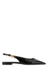Versace Black Leather Ballerinas In Black