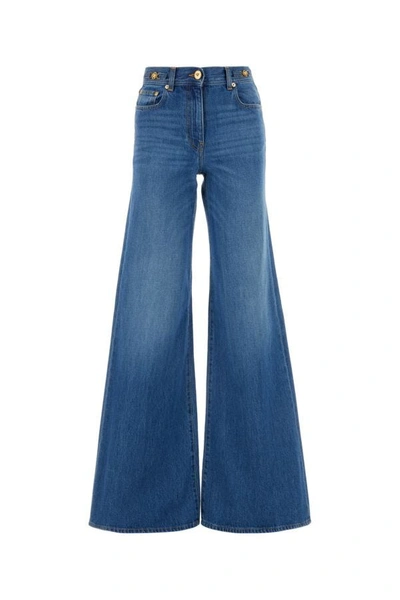 Versace Flared Denim Stone Wash Jeans In Blue