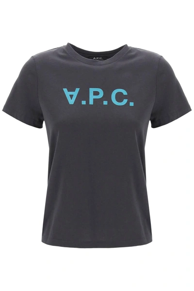 A.p.c. T Shirt With Flocked Vpc Logo In Grey