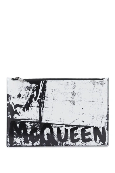 Alexander Mcqueen Graffiti Flat Pouch In Black,white