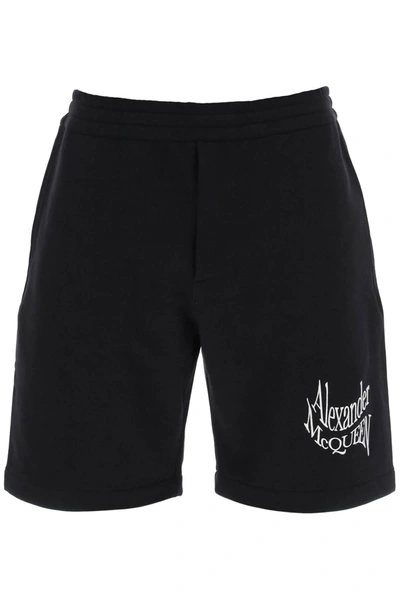 Alexander Mcqueen Warped Logo Shorts In Black